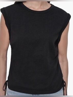 DKNY Black Sleeveless Ruched Side Tie Slub Knit Size XS Top NWT